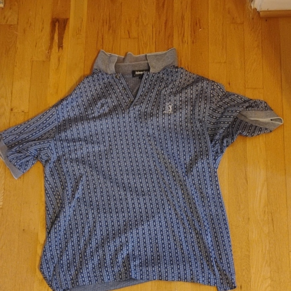 Ashworth Navy and Gray Patterned Polo
